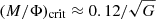 $ (M/\Phi)_{\mathrm{crit}}\approx0.12/\sqrt{G} $