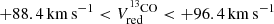 $ +88.4\,{\mathrm{km\,s}}^{-1} < {V}_{\mathrm{red}}^{^{13}{\mathrm{CO}}} < +96.4\,{\mathrm{km\,s}}^{-1} $