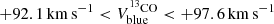 $ +92.1\,{\mathrm{km\,s}}^{-1} < {V}_{\mathrm{blue}}^{^{13}{\mathrm{CO}}} < +97.6\,{\mathrm{km\,s}}^{-1} $