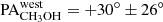 $ \rm{PA_{CH_{3}OH}^\mathrm{{west}}}=+30^\circ\pm 26^\circ $