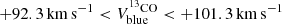 $ +92.3\,{\mathrm{km\,s}}^{-1} < V_{\mathrm{blue}}^{^{13}\rm{CO}} < +101.3\,{\mathrm{km\,s}}^{-1} $