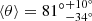 $ \langle \theta \rangle = {81^\circ }_{ - {{34}^\circ }}^{ + {{10}^\circ }} $