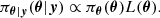 $$ \begin{aligned} \pi _{\boldsymbol{\theta }\vert \boldsymbol{y}}(\boldsymbol{\theta }\vert \boldsymbol{y}) \propto \pi _{\boldsymbol{\theta }}(\boldsymbol{\theta })L(\boldsymbol{\theta }). \end{aligned} $$