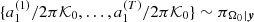 $ \{a_1^{(1)}/2\pi{\mathcal{K}_0},\dots,a_1^{(T)}/2\pi{{\cal{K}}_0}\}\sim\pi_{\Omega_0\vert{\boldsymbol{y}}} $