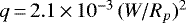 $q{\,=\,}2.1{\,\times\,}10^{-3}\,(W/R_p)^2$