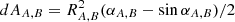 $ d{A_{A,B}} = R_{A,B}^2({\alpha _{A,B}} - \sin {\alpha _{A,B}})/2 $