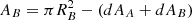 $ {A_B} = \pi R_B^2 - (d{A_A} + d{A_B}) $