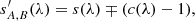 $$ \begin{aligned} s^{\prime }_{A,B}(\lambda ) = s(\lambda ) \mp (c(\lambda )-1), \end{aligned} $$