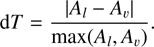 $$ \begin{aligned} \mathrm{d}T = \frac{|A_l-A_\upsilon|}{\max (A_l,A_\upsilon)}. \end{aligned} $$