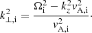 $$ \begin{aligned} k_{\perp ,\mathrm i}^2 = \frac{\Omega _{\rm i}^2 - k_z^2{ v}_{\mathrm{A,i} }^2}{{ v}_{\mathrm{A,i} }^2}\cdot \end{aligned} $$