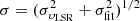 $ \sigma = (\sigma^{2}_{\upsilon_{\mathrm{LSR}}} + \sigma^{2}_{\mathrm{fit}})^{1/2} $