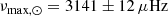 $$ \begin{aligned} \nu _{\mathrm{max},\odot } = 3141 \pm 12 \,\mu \mathrm{Hz}\end{aligned} $$