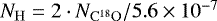 ${{N_{\mathrm{H}}}} = 2\cdot N_{{\mathrm{C}{^{18}}\mathrm{O}}}/5.6\times 10^{-7}$