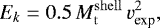 \begin{equation*} E_k = 0.5 \, M_{\mathrm{t}}^{\mathrm{shell}} \, v_{\textrm{exp}}^2 ,\end{equation*}