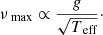 $$ \begin{aligned} \nu _{\text{ max}} \propto \frac{{g}}{\sqrt{T_{\text{ eff}}}}\cdot \end{aligned} $$