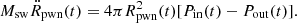 $$ \begin{aligned} M_{\rm sw}\ddot{R}_{\rm pwn}(t)=4\pi R^2_{\rm pwn}(t)[P_{\rm in}(t)-P_{\rm out}(t)]. \end{aligned} $$