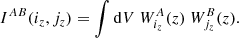 $$ \begin{aligned} I^{AB}(i_z,j_z) = \int {\mathrm{d} } V \ W_{i_z}^A(z) \ W_{j_z}^B(z). \end{aligned} $$