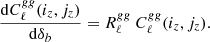 $$ \begin{aligned} \frac{{\mathrm{d} } C_\ell ^{gg}(i_z,j_z)}{{\mathrm{d} } \delta _b} = R_\ell ^{gg} \ C_\ell ^{gg}(i_z,j_z). \end{aligned} $$