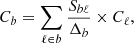 $$ \begin{aligned} C_b=\displaystyle \sum _{\ell \in b}\frac{S_{b\ell }}{\Delta _b}\times C_\ell , \end{aligned} $$