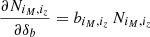 $ \frac{\partial N_{i_M,i_z}}{\partial \delta_b} = b_{i_M,i_z} \, N_{i_M,i_z} $