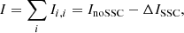 $$ \begin{aligned} I = \sum _i I_{i,i} = I_{\mathrm{noSSC} } - \Delta I_{\mathrm{SSC}}, \end{aligned} $$