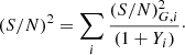 $$ \begin{aligned} \left(S/N\right)^2 = \displaystyle \sum _i \frac{\left(S/N\right)^2_{G,i}}{(1+Y_i)}\cdot \end{aligned} $$