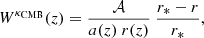 $$ \begin{aligned} W^{\kappa _\mathrm{CMB} }(z)= \frac{\mathcal{A}}{a(z) \ r(z)} \ \frac{r_*-r}{r_*}, \end{aligned} $$