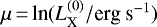 $\mu\,{=}\,\textrm{ln} (L^{(0)}_{\textrm{X}}/\textrm{erg~s}^{-1})$