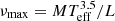 $ {\nu _{{\rm{max}}}} = MT_{{\rm{eff}}}^{3.5}/L $