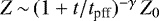 $Z \,{\sim}\, (1&#x002B;t/t_{\textrm{pff}})^{-\gamma} \, Z_0$
