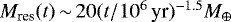 $M_{\textrm{res}}(t) \,{\sim}\, 20 (t/10^6\,\textrm{yr})^{-1.5} M_{\oplus}$