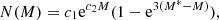 $$ \begin{aligned} N(M)=c_1\mathrm{e}^{c_2M}(1-\mathrm{e}^{3(M^{*}-M)}), \end{aligned} $$