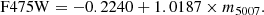 $$ \begin{aligned} \mathrm{F475W} = -0.2240 + 1.0187 \times m_{\rm 5007}. \end{aligned} $$