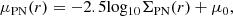 $$ \begin{aligned} \mu _{\rm PN}(r)=-2.5 \mathrm{log_{10}}\Sigma _{\rm PN}(r)+\mu _{\rm 0}, \end{aligned} $$