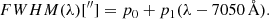 $$ \begin{aligned} FWHM(\lambda )[^{\prime \prime }] = p_0 + p_1(\lambda - 7050\,\AA ). \end{aligned} $$