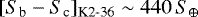 $[S_{\textrm{b}}-S_{\textrm{c}}]_{\textrm{K2-36}}\sim 440\, S_{\oplus}$