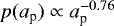 $p(a_{\textrm{p}})\propto a_{\textrm{p}}^{-0.76}$