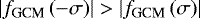 $\left|{ f_{\textrm{GCM}}\left( -\sigma \right)}\right|> \left|{ f_{\textrm{GCM}} \left( \sigma \right) }\right|$