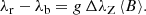 $$ \begin{aligned} \lambda _{\rm r}-\lambda _{\rm b}=g\,\Delta \lambda _{\rm Z}\,\langle B\rangle . \end{aligned} $$