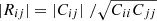 $ |R_{ij}|=|C_{ij}|\,\,/\sqrt{C_{ii}C_{jj}} $