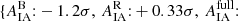 $ \{A_{\mathrm{IA}}^{\mathrm{B}}{:}-1.2{\sigma},\, A_{\mathrm{IA}}^{\mathrm{R}}{:}+0.33{\sigma},\, A_{\mathrm{IA}}^{\mathrm{full}}{:} $