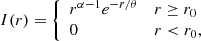$$ \begin{aligned} I (r) = {\left\{ \begin{array}{ll} r^{\alpha -1} e^{-r/\theta }&r \ge r_0 \\ 0&r < r_0, \end{array}\right.} \end{aligned} $$