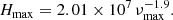 $$ \begin{aligned} H_{\rm max} = 2.01 \times 10^7 \, {\nu }_{\rm max} ^{-1.9} . \end{aligned} $$