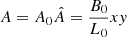 $$ \begin{aligned} A=A_0\hat{A}=\frac{B_0}{L_0}xy \end{aligned} $$