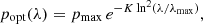$$ \begin{aligned} p_{\rm opt}(\lambda ) = p_{\rm max} \, e^{-K \ln ^2(\lambda /\lambda _{\rm max})}, \end{aligned} $$