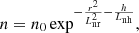 $$ \begin{aligned} n = n_0 \exp ^{-\frac{r^2}{L_{\rm nr}^2} -\frac{h}{L_{\rm nh}}}, \end{aligned} $$