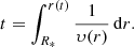 $$ \begin{aligned} t = \int _{R_*}^{r(t)} \frac{1}{\upsilon(r)} \, \mathrm{d}r. \end{aligned} $$