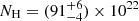 $ N_{\mathrm{H}}=(91^{+6}_{-4})\times 10^{22} $