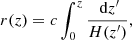 $$ \begin{aligned} r(z)=c\int _0^z\frac{\text{ d}z^{\prime }}{H(z^{\prime })}, \end{aligned} $$