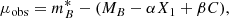 $$ \begin{aligned} \mu _{\rm obs}=m_B^*-(M_B-\alpha X_1+\beta C), \end{aligned} $$